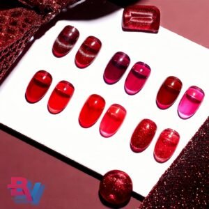 Cat Eye Glitter Burgundy Bright Jelly Nail Polish Set