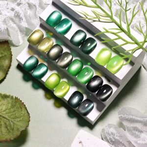 10 Colors Green Cat Eye Gel Nail Polish Set