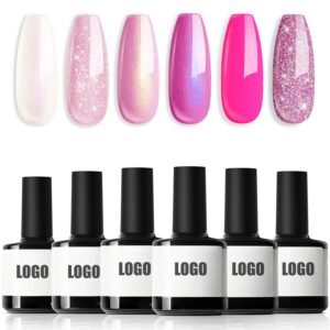 6 Colors Pink Glitter Gel Nail Polish Set