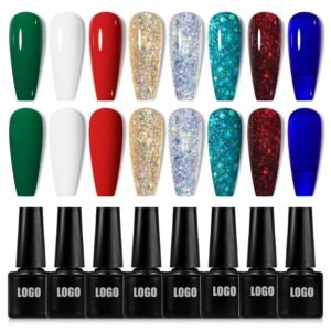 8 Colors Red Sparkle Nail Gel Polish Kit
